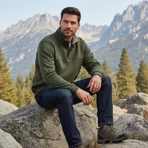 Orvis Quarter Zip Pullover Jacket XXL Green Fleece Lined Outdoor Casual